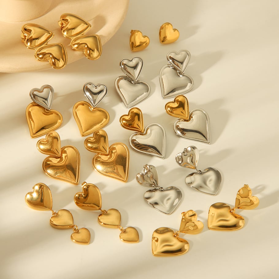 1 Pair Heart Mixed Gold Color And Silver Colors Stainless Steel Women's Stud Earrings h5Picture3