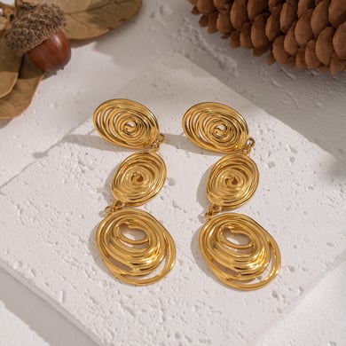1 par de pendientes colgantes circulares de acero inoxidable color dorado h5 Imagen2