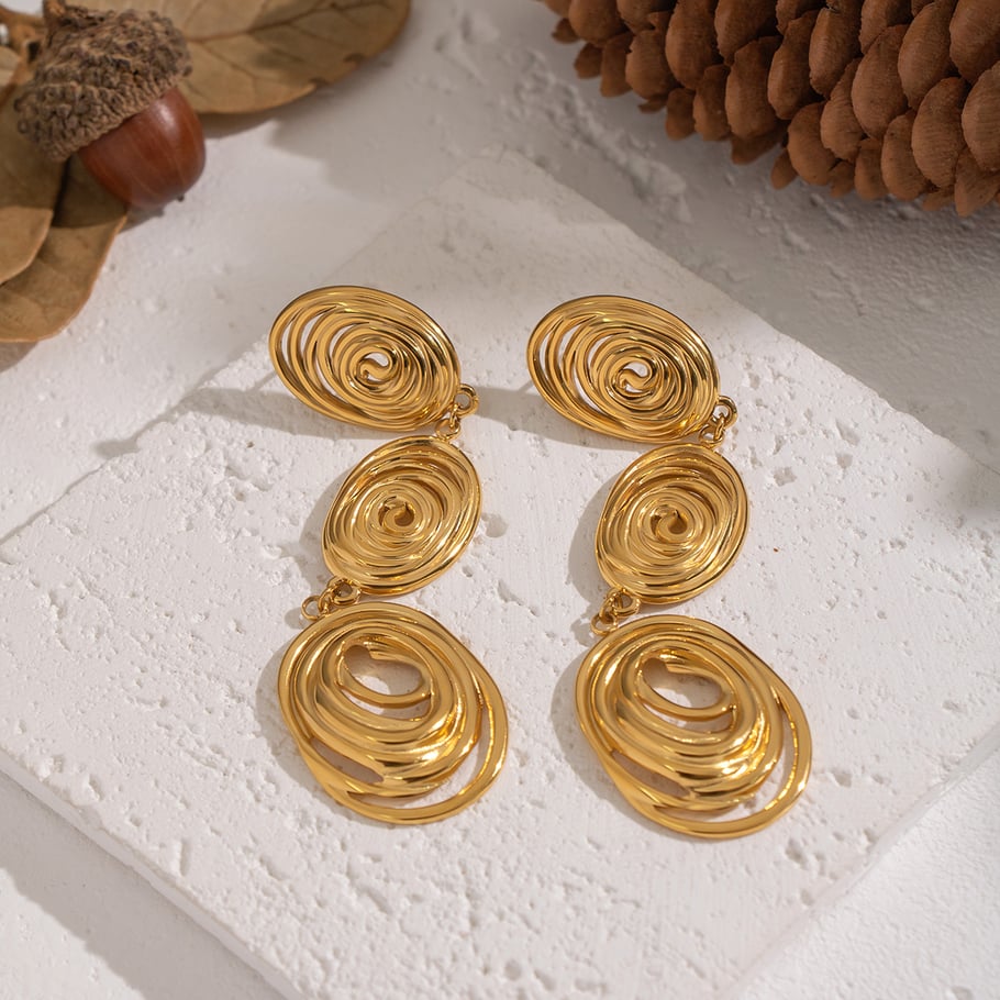1 par de pendientes colgantes circulares de acero inoxidable color dorado Imagen2