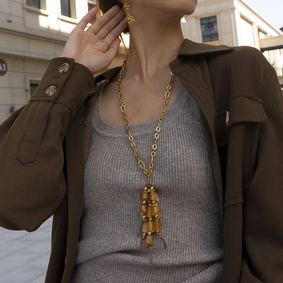 1 Piece Tassel Acrylic Stainless Steel Long Necklace Picture4