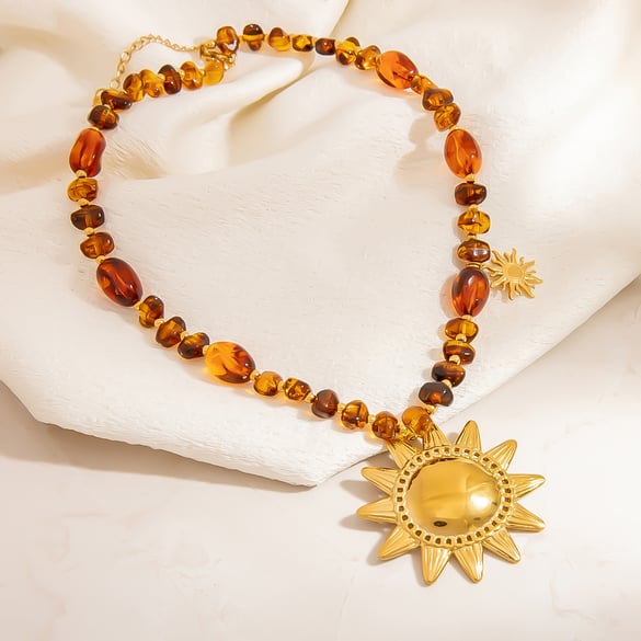 Collana con perline in resina a forma di sole retrò da 1 pezzo 2