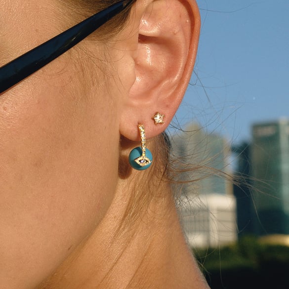 1 pieza exquisita de aretes de acero inoxidable de calaita de ojo de diablo para mujer