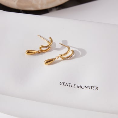 1 Pair Gorgeous Droplet Stainless Steel Gold Color Zircon Women's Drop Earrings h5 Picture6