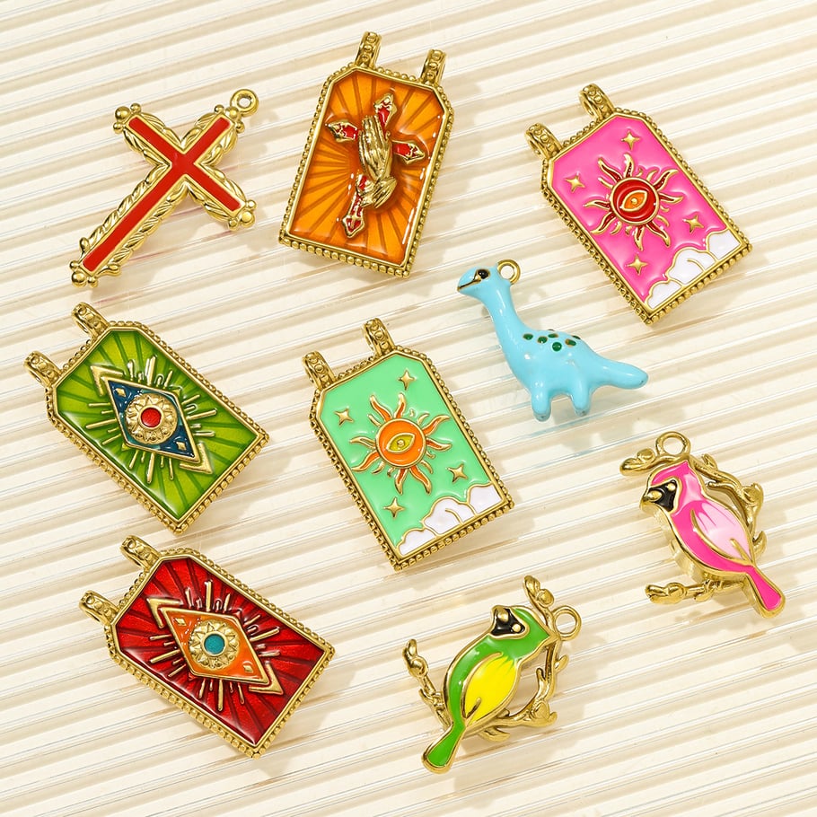 Pendentif de tarot luxueux en acier inoxydable couleur or pour femme, 1 pièce Image5