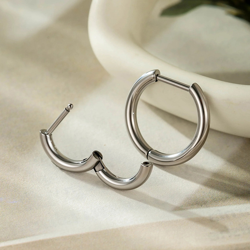1 stuk minimalistische ringvormige titaniumlegering damesoorbellen Afbeelding3