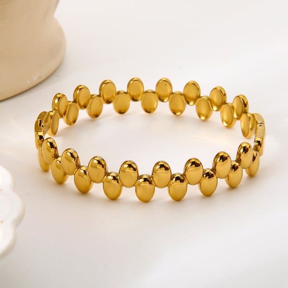 1 Stück Tägliche Patchwork Edelstahl Gold Farbe Damen Armreifen 2