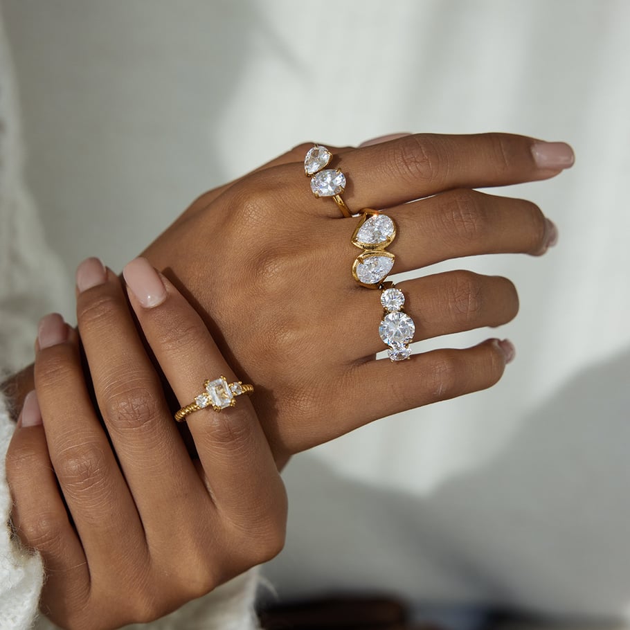 1 Piece Shinning Droplet Stainless Steel Gold Color Zircon Women's Gemstone Rings Picture4