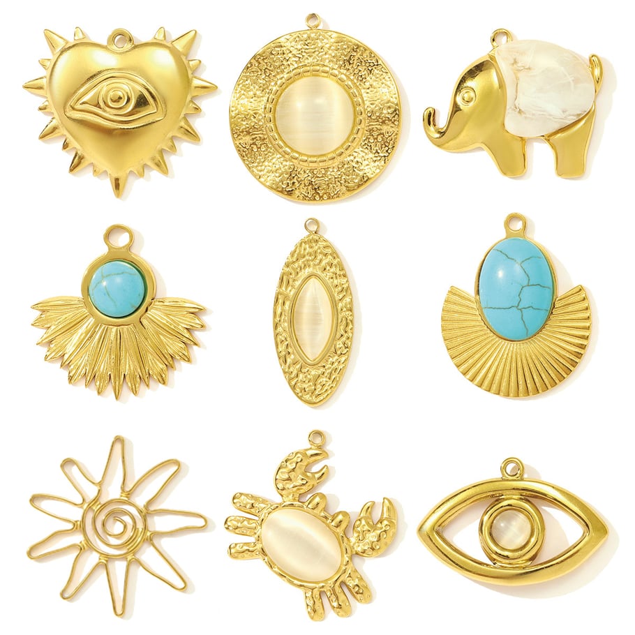 1 pieza elegante colgante circular de acero inoxidable color dorado con piedra natural para mujer Imagen5