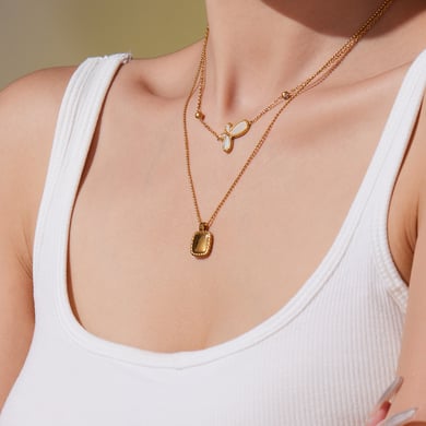 1 pieza elegante collar con colgante de mariposa de acero inoxidable color dorado para mujer h5 Imagen2