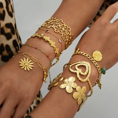 1 Piece  Simple Flower Heart Stainless Steel   Gold Color  Women's Jewelry Sets h5 Picture6