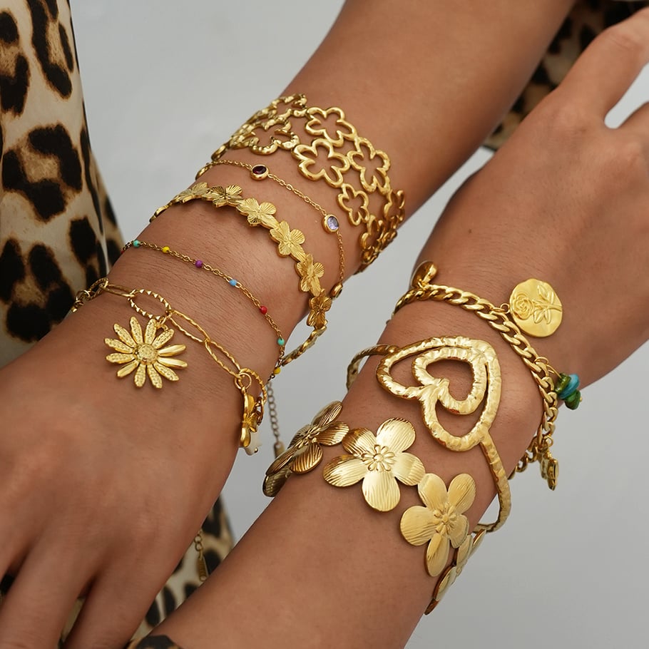 1 Piece Simple Flower Heart Stainless Steel Gold Color Women's Jewelry Sets h5Picture6