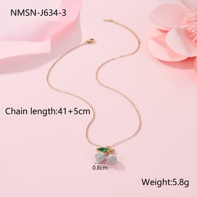 1 Piece Luxurious  Sweet Cherry Stainless Steel   Gold Color  Women's Pendant Necklaces h5 