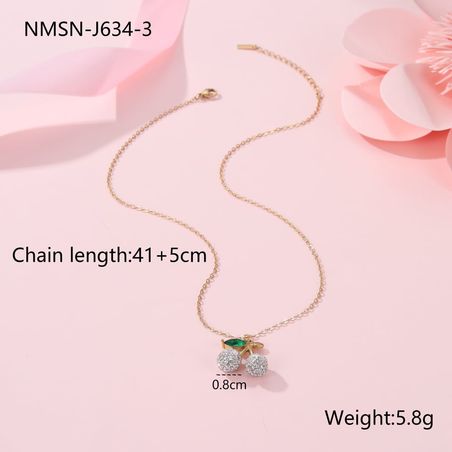 1 Piece Luxurious  Sweet Cherry Stainless Steel   Gold Color  Women's Pendant Necklaces 