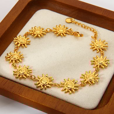 1 Piece  Natural Sun Patchwork Stainless Steel  Gold Color  Anklets h5 Picture5