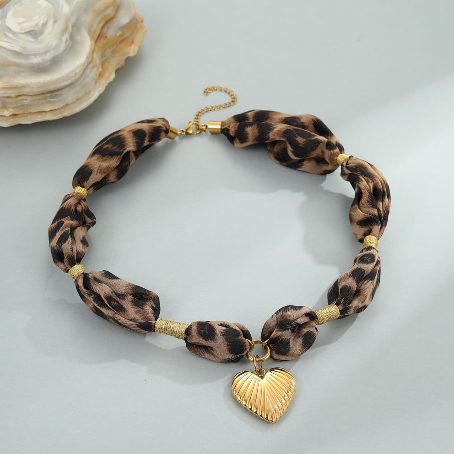 1 Stück Herz Leopardenmuster Edelstahl Gold Farbe Damen Anhänger Halsketten Bild3