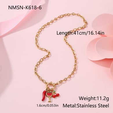 1 Piece  Sweet Irregular Shape Cherry Stainless Steel Women's Pendant Necklaces h5 