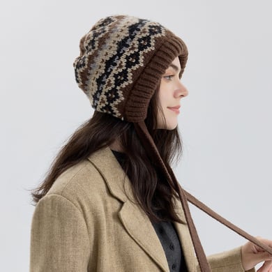 Chapeau pour femme en polyester tissé Fair Isle, série classique, 1 pièce h5 Image2