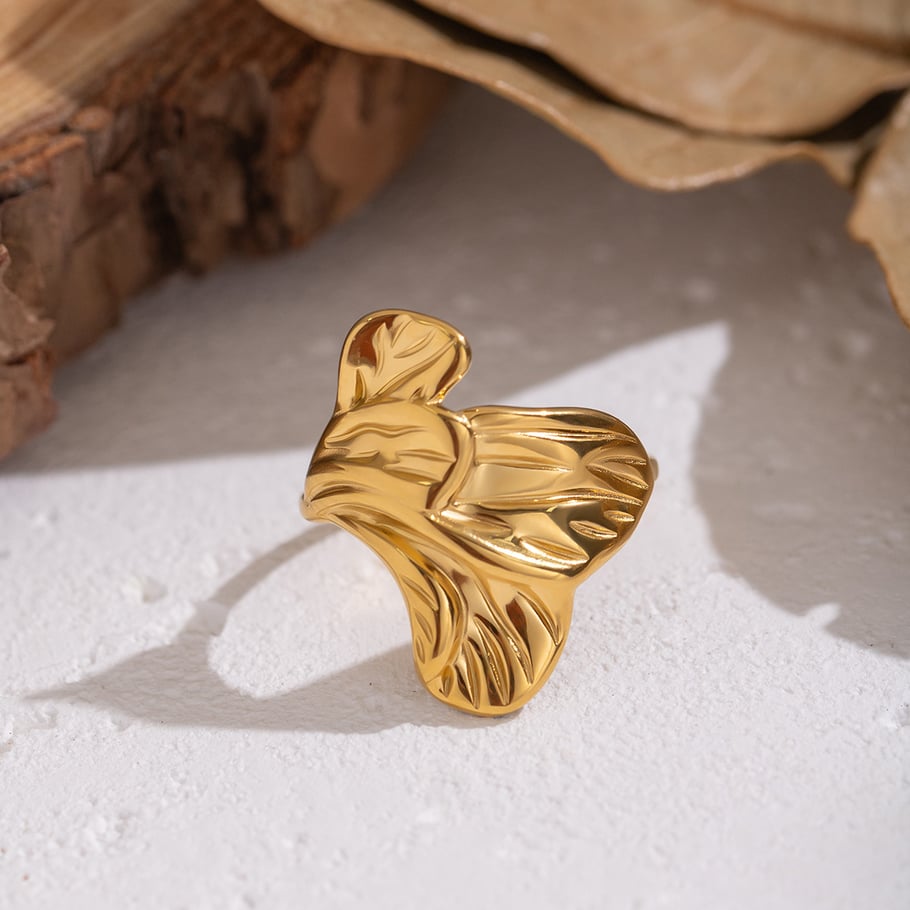 1 Piece Flower Stainless Steel  Gold Color  Statement Ring Picture3