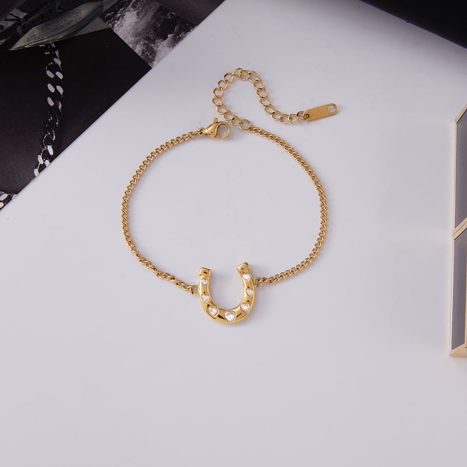 Luxurious Horseshoe-shaped Stainless Steel Gold Color Zircon Women's Jewelry Sets Picture7