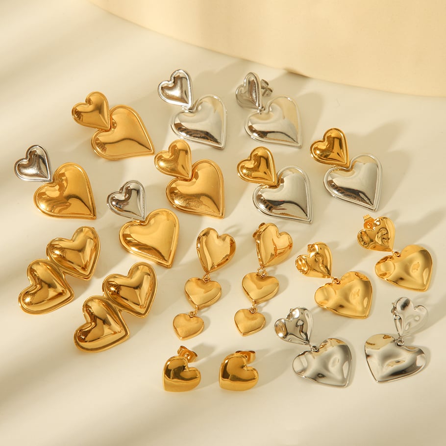 1 Pair Heart Mixed Gold Color And Silver Colors Stainless Steel Women's Stud Earrings h5Picture2