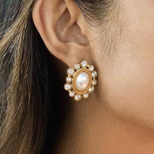 1 Paar schillernde Kreis-Ohrstecker aus Edelstahl in Goldfarbe mit Zirkonia für Damen 2