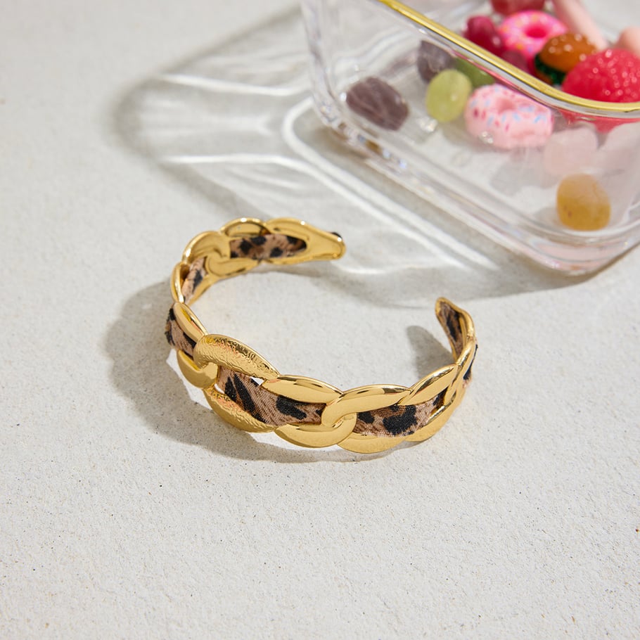 Braccialetti da donna in acciaio inossidabile color oro con stampa leopardata sexy twist da 1 pezzo Immagine7