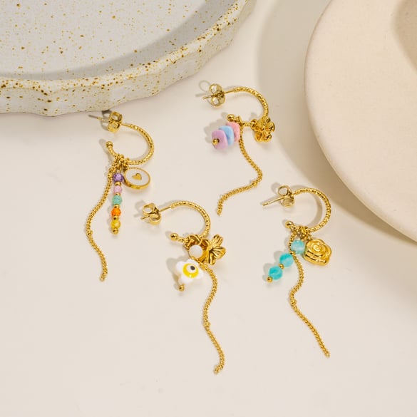 1 Piece Long Tassels Sweet Flower Heart Stainless Steel Women's Dangle Earrings 2