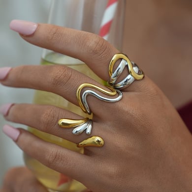 1 pezzo semplice anello da donna in acciaio inossidabile color oro dalla forma irregolare h5 Immagine5