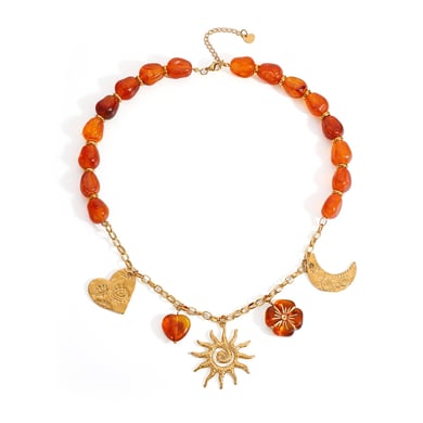 1 Piece Ethnic  DIY Flower Heart Sun Stainless Steel Women's Beaded Necklaces h5 Picture5
