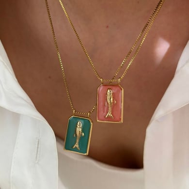 1 Piece Fish Stainless Steel Gold Color Enamel Pendant Necklace h5 Picture3