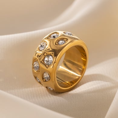 Anillo llamativo de acero inoxidable en color dorado con forma de estrella de 1 pieza h5 Imagen4