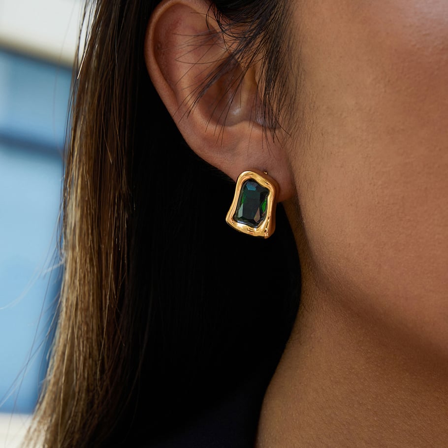 1 Pair Radiant Rectangular Shape Zircon Stainless Steel Gold Color Women's Stud Earrings Picture4
