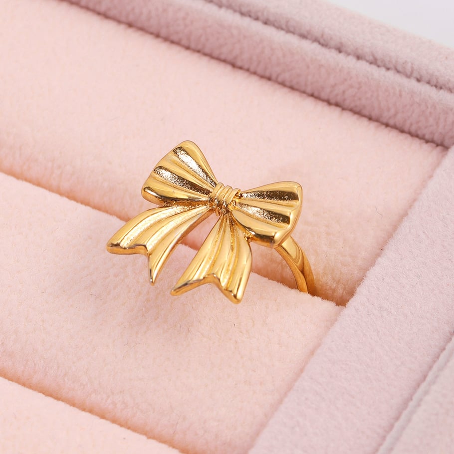 1 Piece Exquisite Bow Knot Stainless Steel Gold Color Statement Rings Picture6