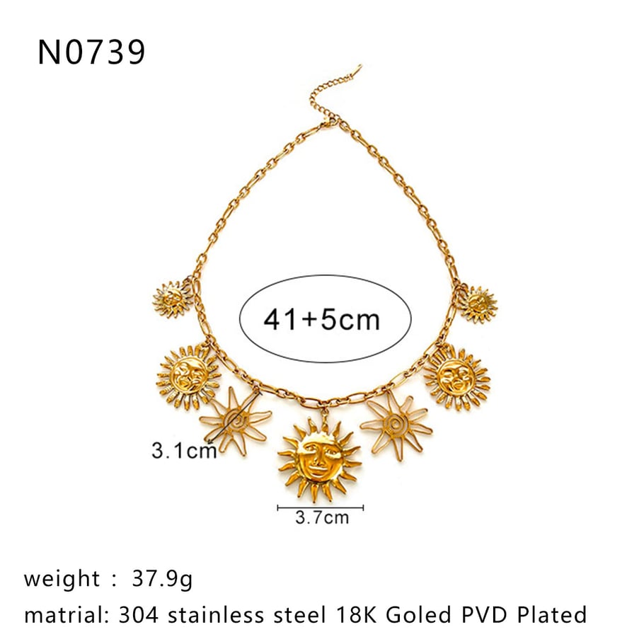 Collier avec pendentif soleil en acier inoxydable couleur or, 1 pièce Image2