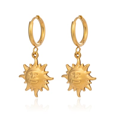 1 paio di orecchini pendenti in acciaio inossidabile color oro con sole sorridente h5 Immagine6