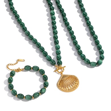 Set di collana con ciondolo a conchiglia con perline in resina di forma irregolare h5 Immagine5