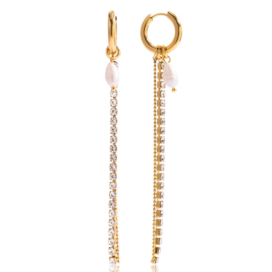 1 Pair Exquisite Tassel Stainless Steel Gold Color Pearl Women's Dangle Earrings 