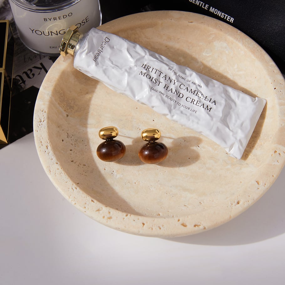 1 Pair Classic Oval Stainless Steel Gold Color Natural Stone Women's Stud Earrings Picture4