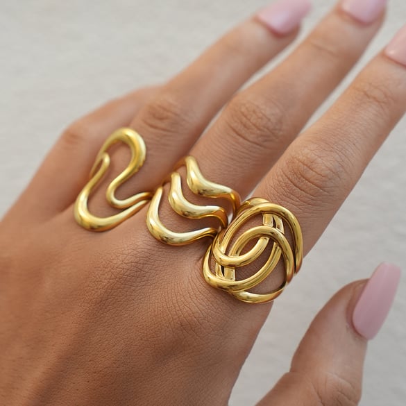 1 Stück einfache Retro unregelmäßige Form Edelstahl Gold Farbe Damen Statement Ringe 2