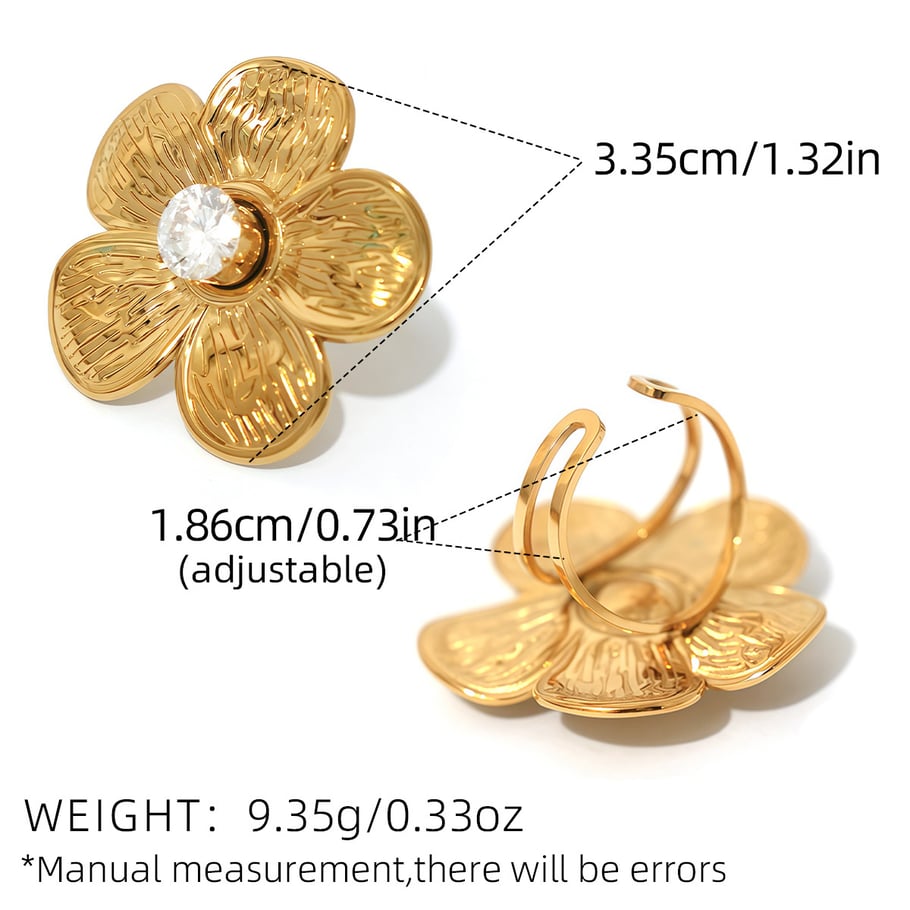 1 Stück Blume Edelstahl Gold Farbe Zirkon Damen Statement Ringe 
