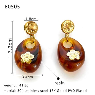 1 Pair Droplet Resin Flower Gold Color Dangle Earrings h5 Picture2