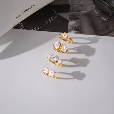 1 Piece Shinning Droplet Stainless Steel Gold Color Zircon Women's Gemstone Rings h5 Picture5