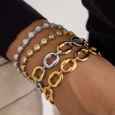 Braccialetti a catena da donna in acciaio inossidabile color oro con cerchio classico da 1 pezzo h5 Immagine2