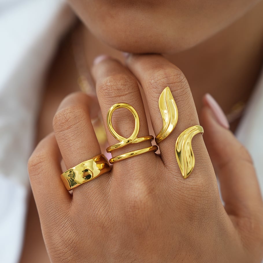 1 Stück unregelmäßig geformte Blatt-Statement-Ringe aus Edelstahl in Goldfarbe für Damen Bild6