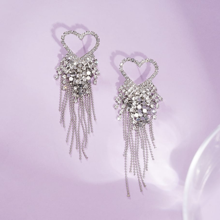 1 Pair Festive Series Heart Tassel Copper Dangle Earrings h5Picture4
