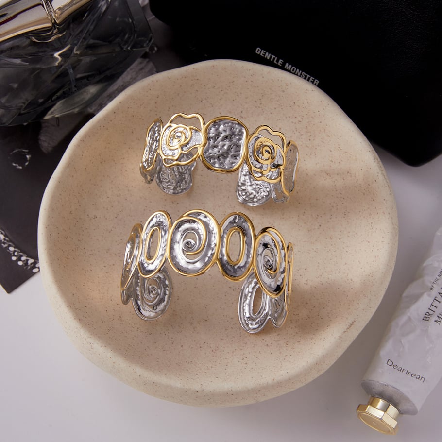 1 pezzo di braccialetti da donna in acciaio inossidabile color oro rosa e argento Immagine4