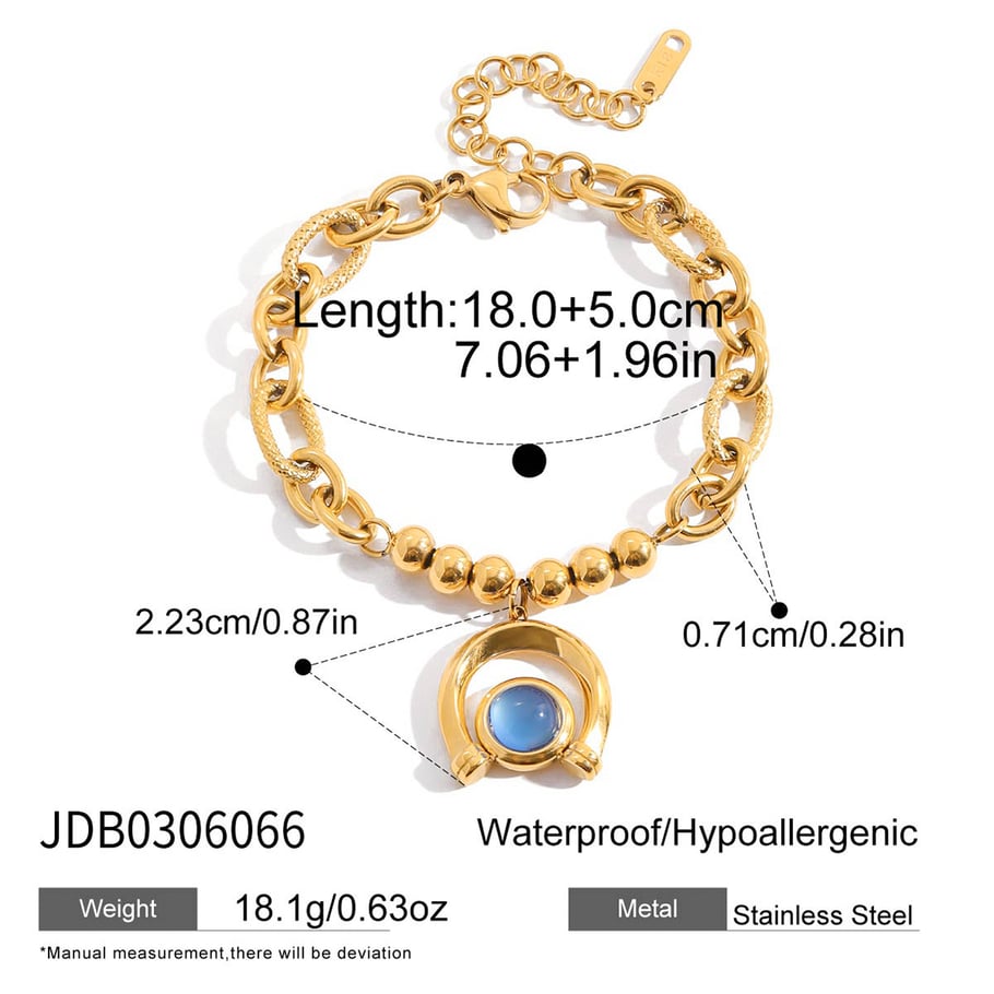 1 Stück luxuriöse blaue Harzkreis-Edelstahl-Goldfarbe Damen-Charm-Armbänder 