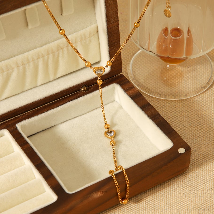 Bracelet chaîne simple en acier inoxydable avec zircon couleur or pour femme, 1 pièce h5Image5
