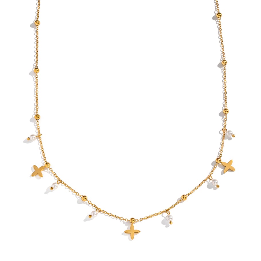 Collana con ciondolo a forma di croce in acciaio inossidabile color oro, 1 pezzo Immagine5