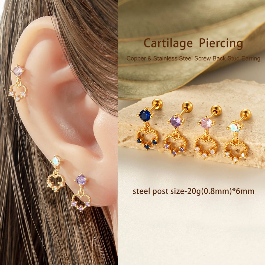 1 stuk hart koper goud kleur zirkoon piercing oorbel h5Afbeelding4